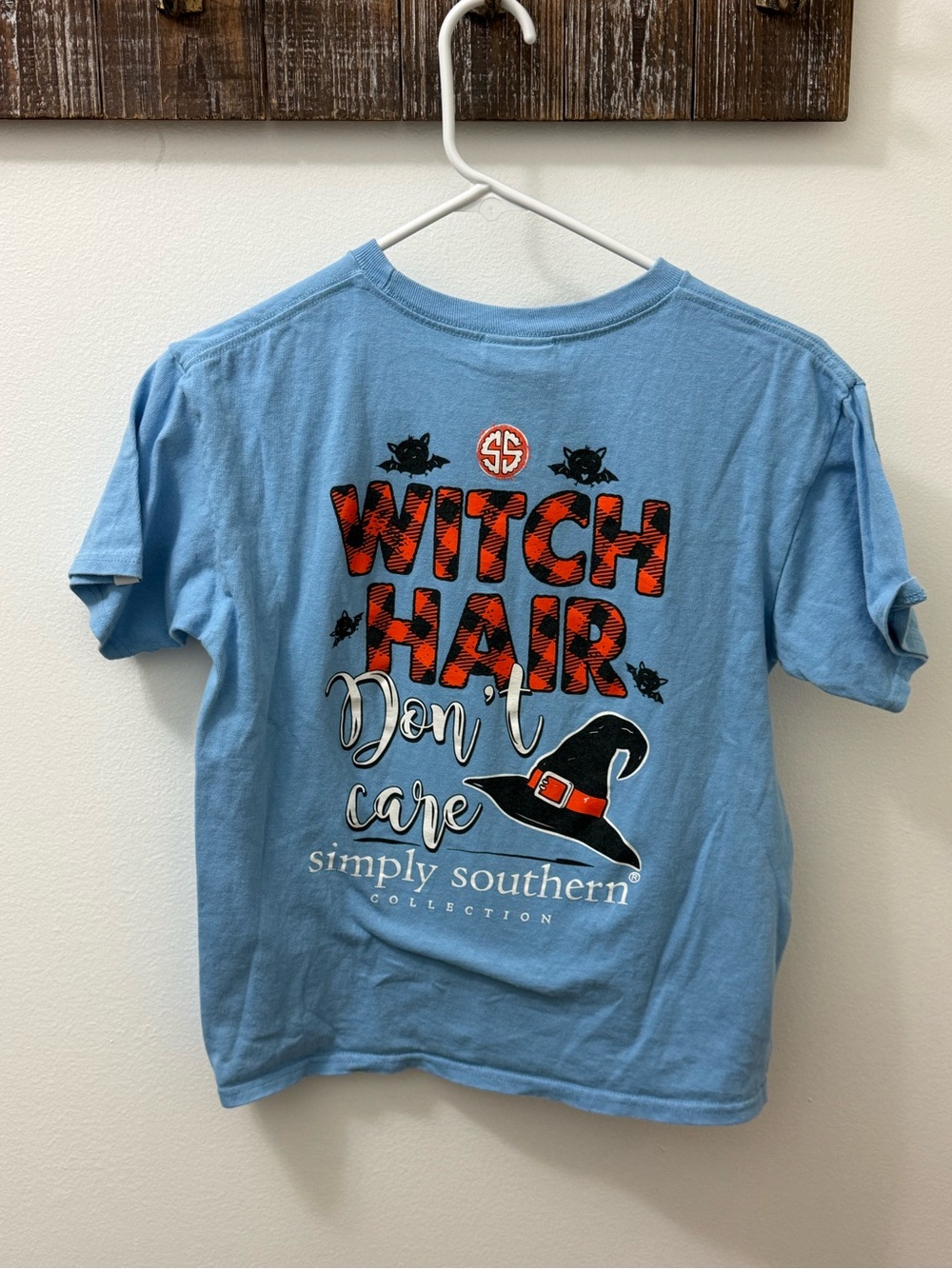 Simply Southern Light Blue Youth Tee with Branded Tag witch hair don’t care